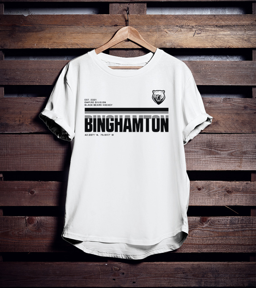Binghamton Empire Division Black Bears Hockey Est. 2021 Coordinates 42.0987° N, 75.9117° W T-Shirt