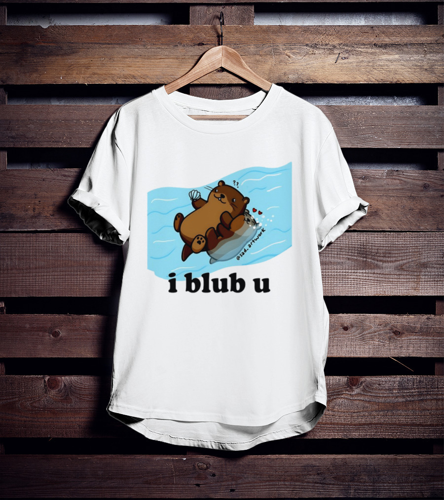 Cute Sea Otters I Blub U Love With Hearts And Shells T-Shirt