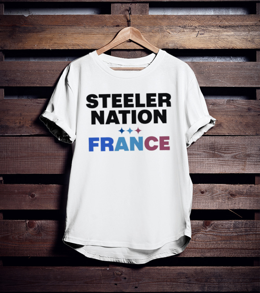 STEELERS NATION FRANCE Black Text Blue White Red Team T-Shirt