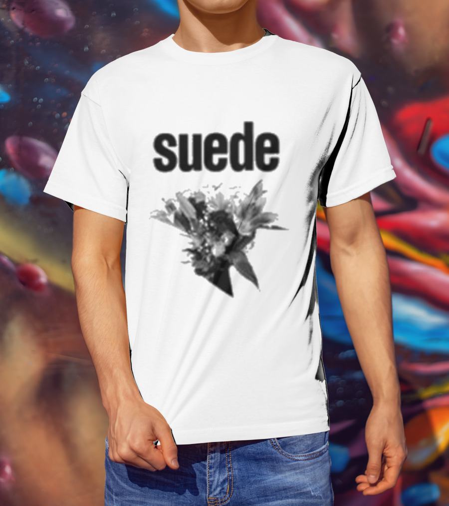 Suede Disintegrate Black And White Floral Explosion T-Shirt