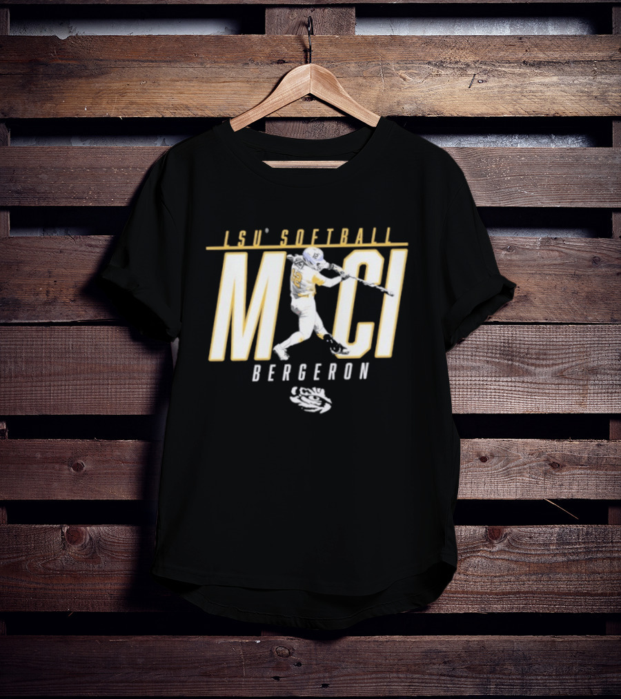 LSU Softball Maci Bergeron Swinging Action Baseball T-Shirt