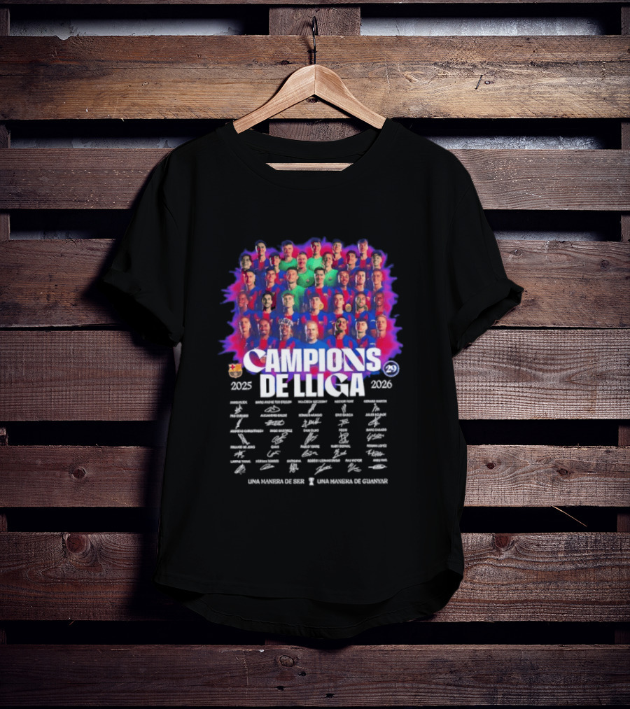 Barcelona FC Campions De Lliga 2025 2026 Signatures Una Manera De Ser T-Shirt