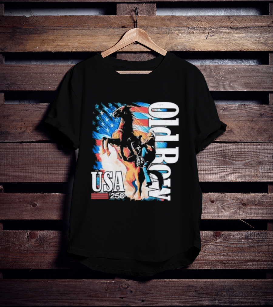 Cowboy Rodeo Rider With Horse USA Flag 250th Anniversary T-Shirt