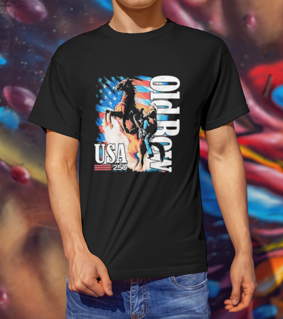 Cowboy Rodeo Rider With Horse USA Flag 250th Anniversary T-Shirt
