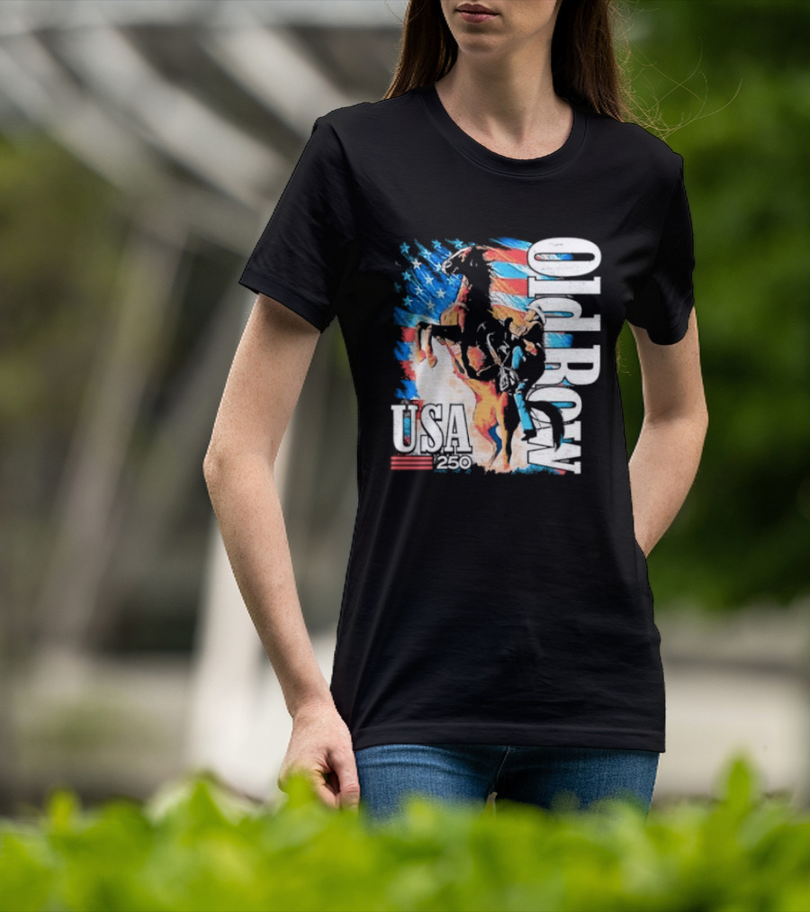 Cowboy Rodeo Rider With Horse USA Flag 250th Anniversary T-Shirt