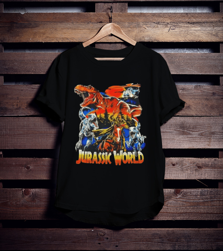 Jurassic World Rex Raptor Classic Cartoon Adventure Scene T-Shirt