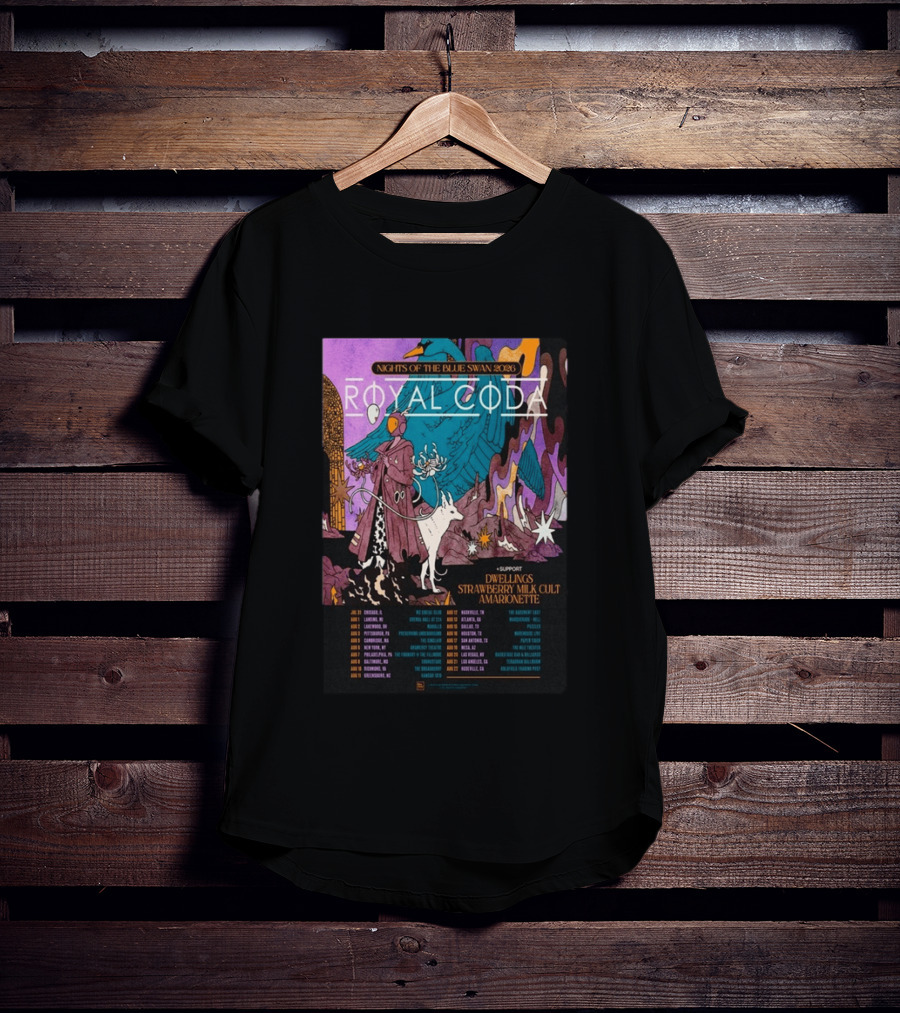Nights Of The Blue Swan 2026 Royal Coda Tour Dates Dwelling Strawberry Milk Cult Amarionette T-Shirt
