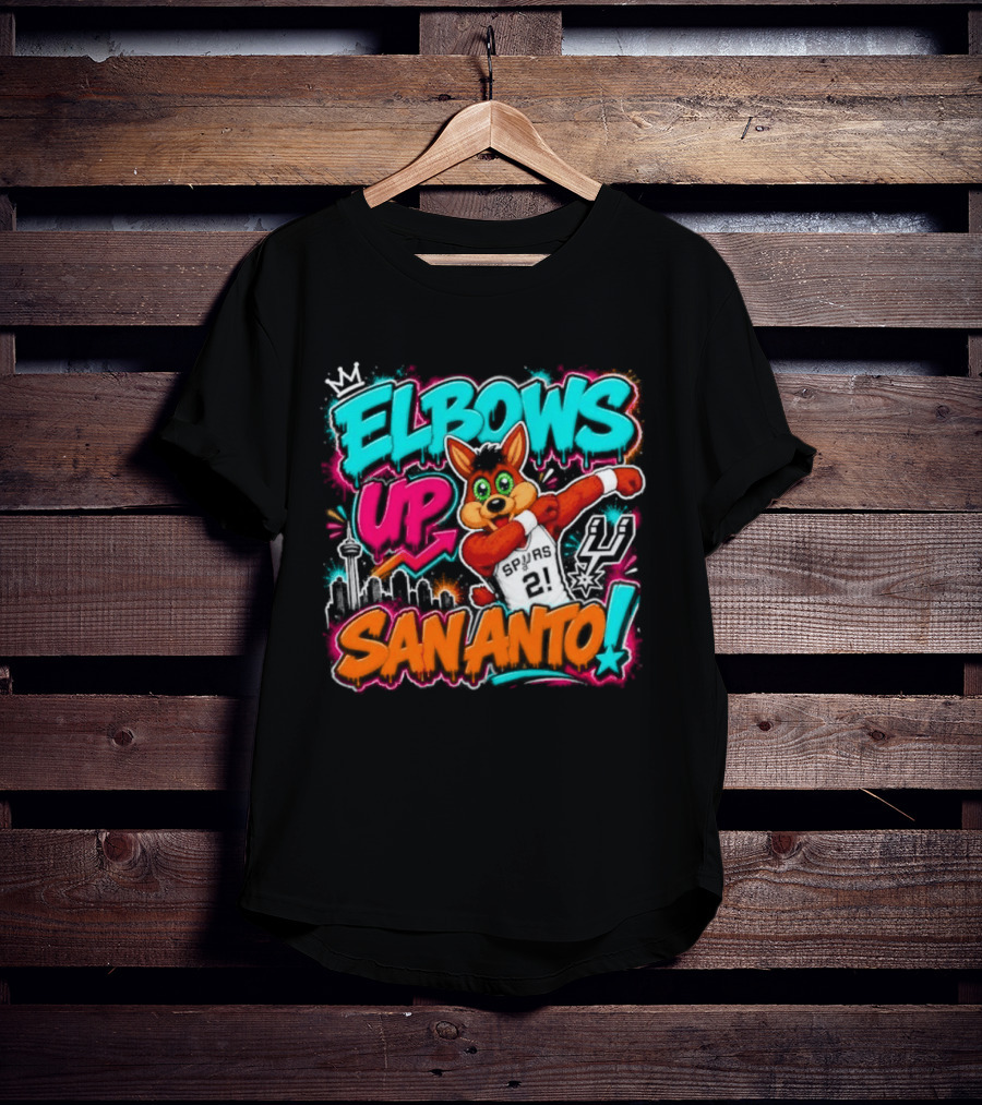 Elbows Up San Antonio Spurs Cartoon Style Mascot Dabbing Fun T-Shirt