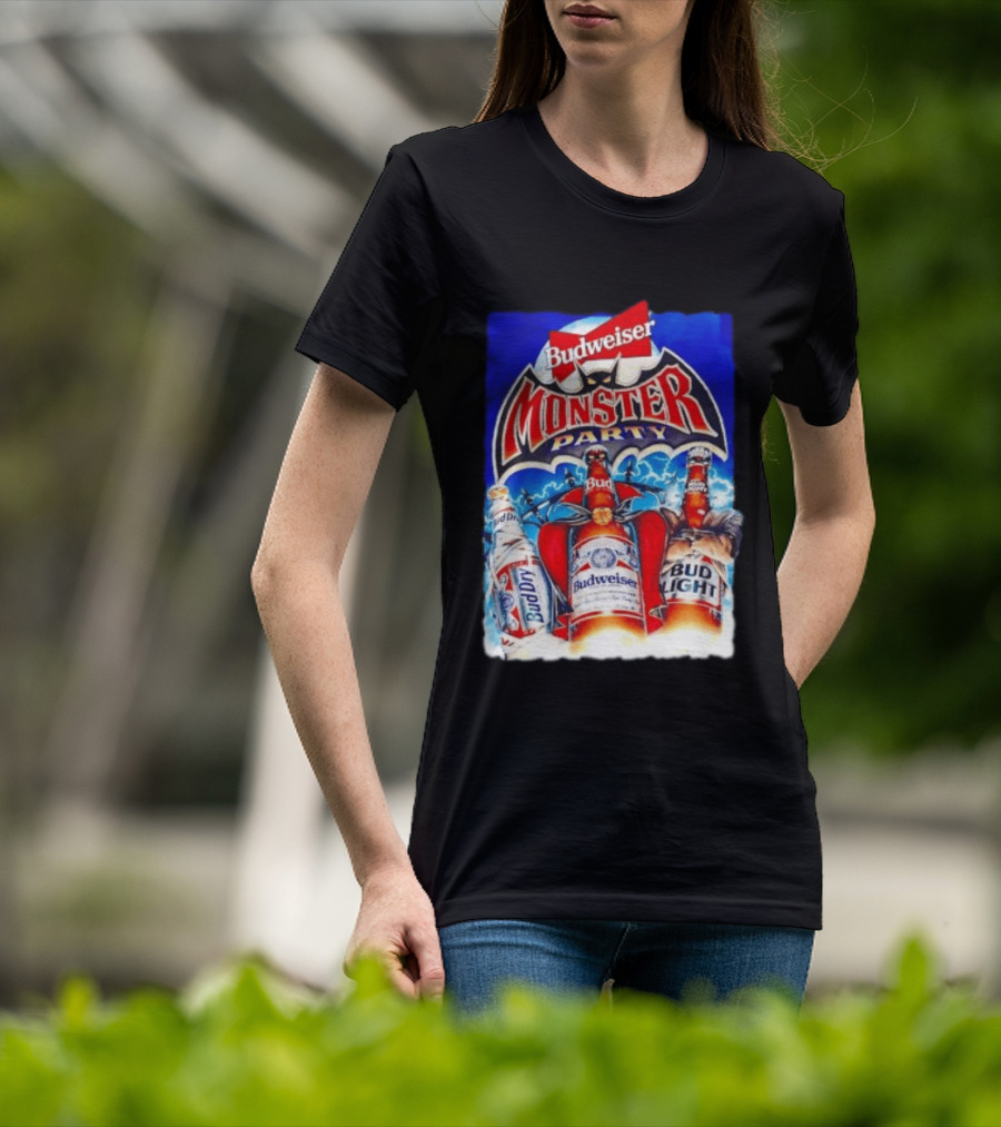 Budweiser Monster Party Bud Dry Bud Light Bottles Halloween Celebration T-Shirt