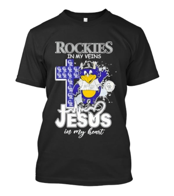 Colorado Rockies Baseball In My Veins Jesus In My Heart Cross Christian Rockies T-Shirt