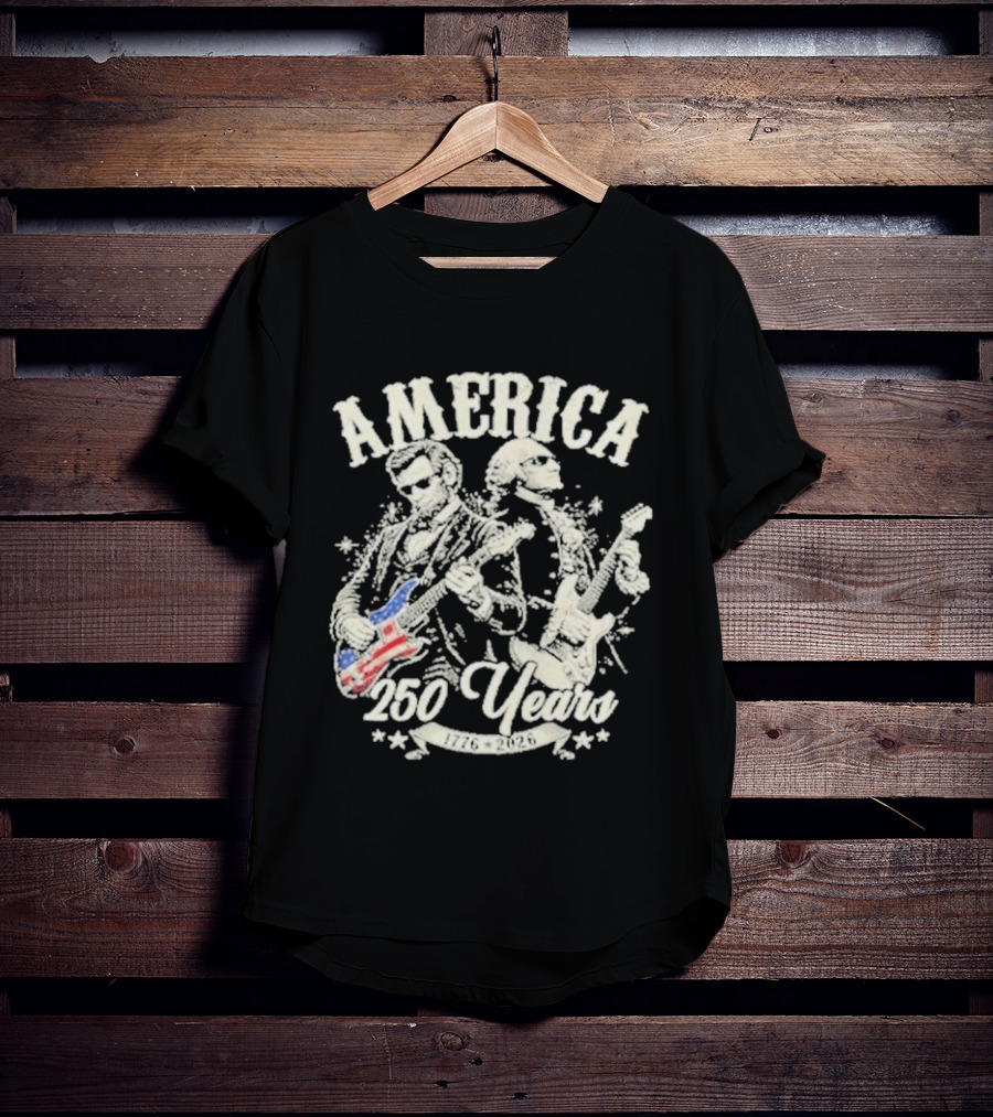America George Washington Lincoln Playing Guitar 250 Years T-Shirt