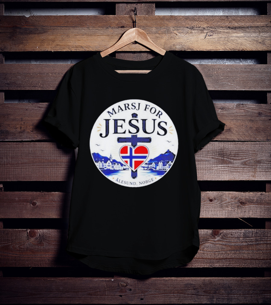 Marsj For Jesus Ålesund Norge Heart And Cross With Norwegian Flag T-Shirt