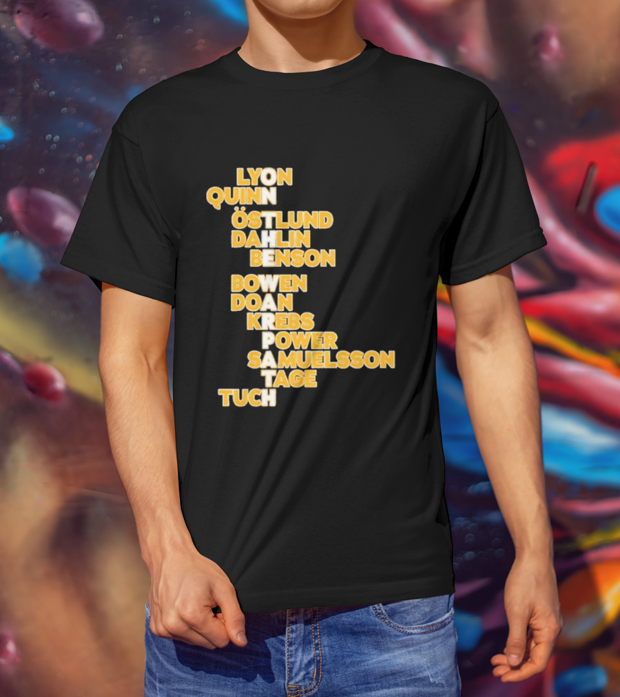 Lyon Quinn Östlund Dahlin Benson Bowen Doan Krebs Power Samuelsson Tage Tuch Buffalo Sabres 2026 T-Shirt