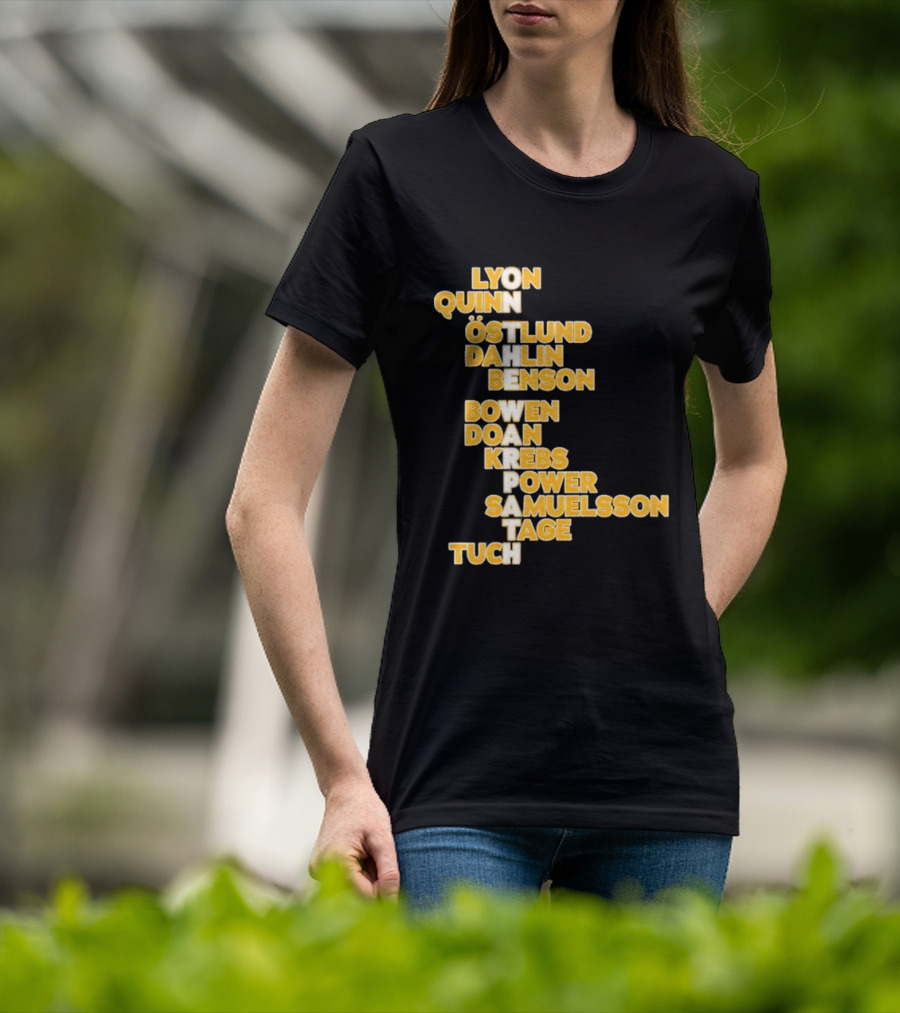 Lyon Quinn Östlund Dahlin Benson Bowen Doan Krebs Power Samuelsson Tage Tuch Buffalo Sabres 2026 T-Shirt