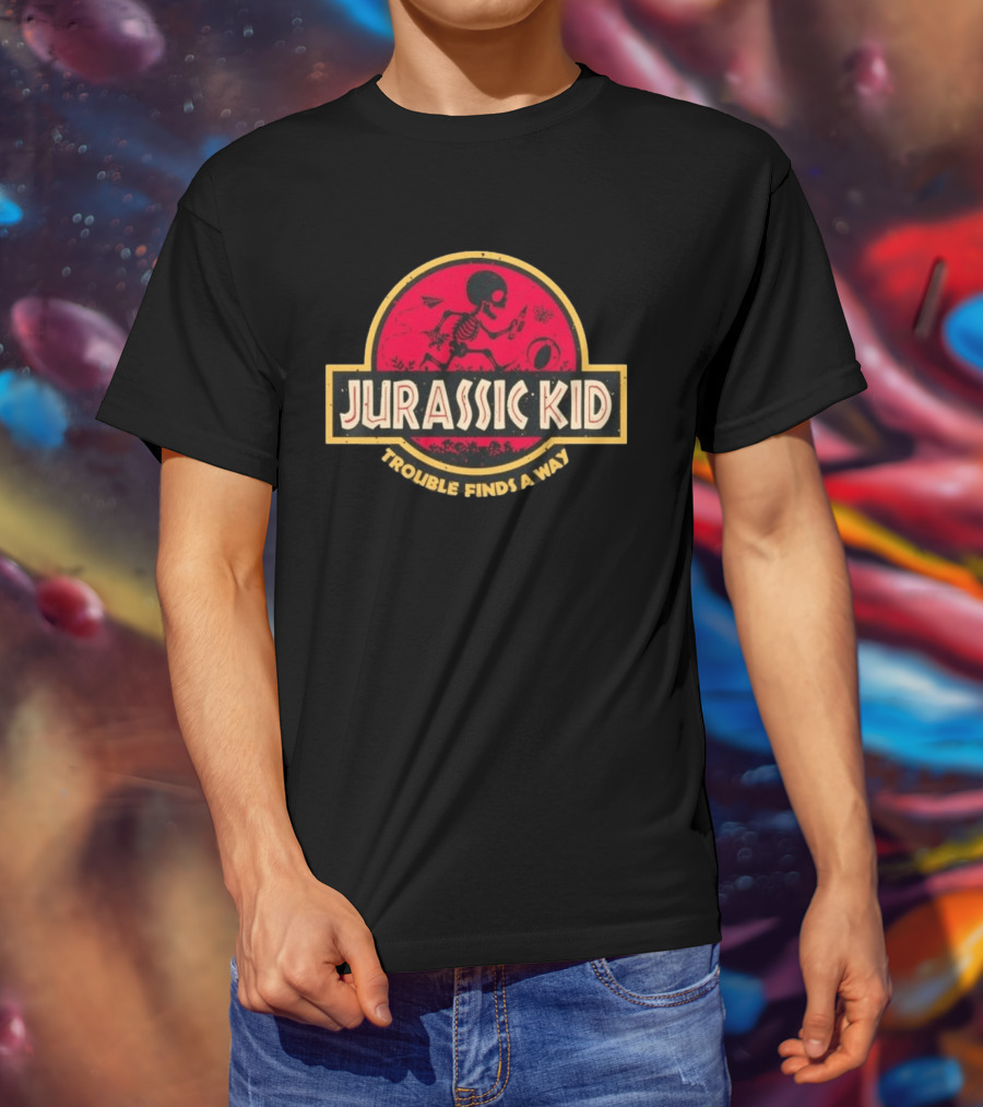 Jurassic Kid Skeleton Trouble Finds A Way T-Shirt