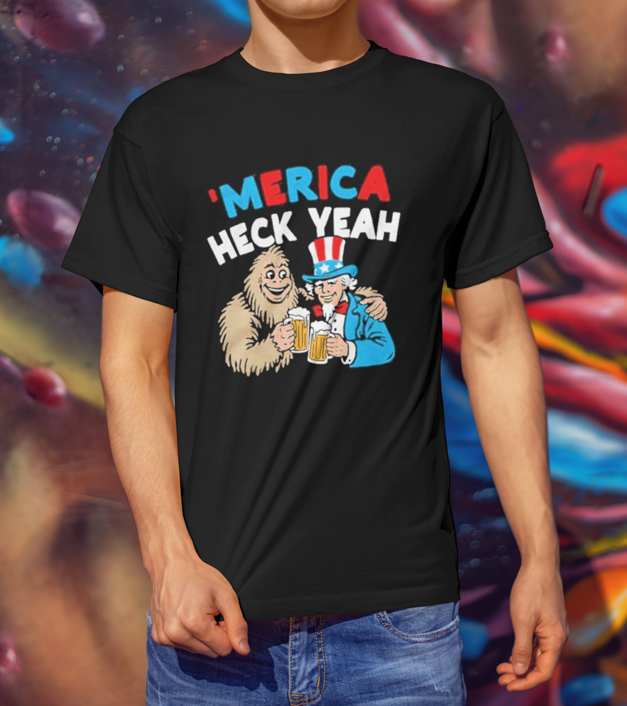 Merica Heck Yeah Uncle Sam Bigfoot Beer T-Shirt