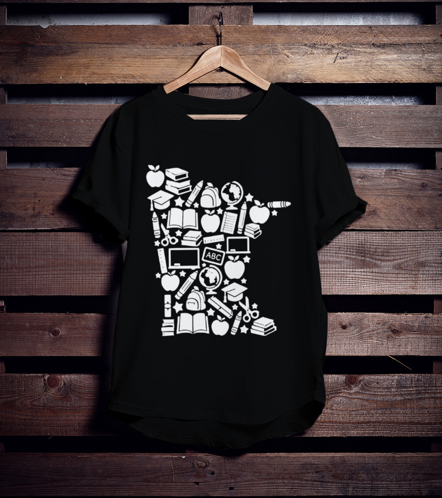 Minnesota Teacher Back To School ABC Books Apples Education State Map T-Shirt