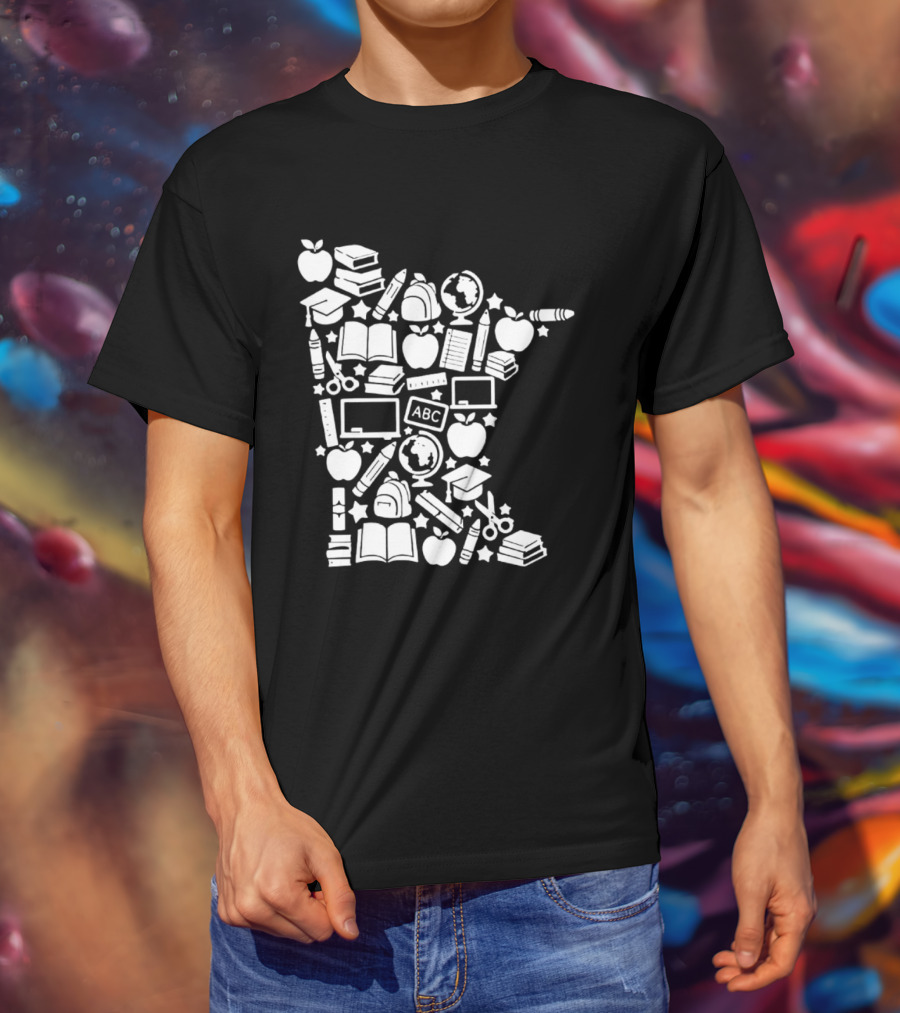 Minnesota Teacher Back To School ABC Books Apples Education State Map T-Shirt