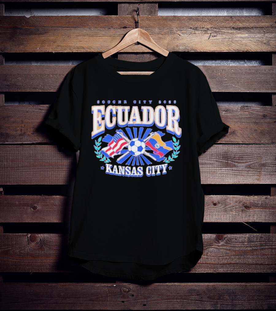 Ecuador Soccer City 2026 Kansas City Flags And Soccer Ball T-Shirt