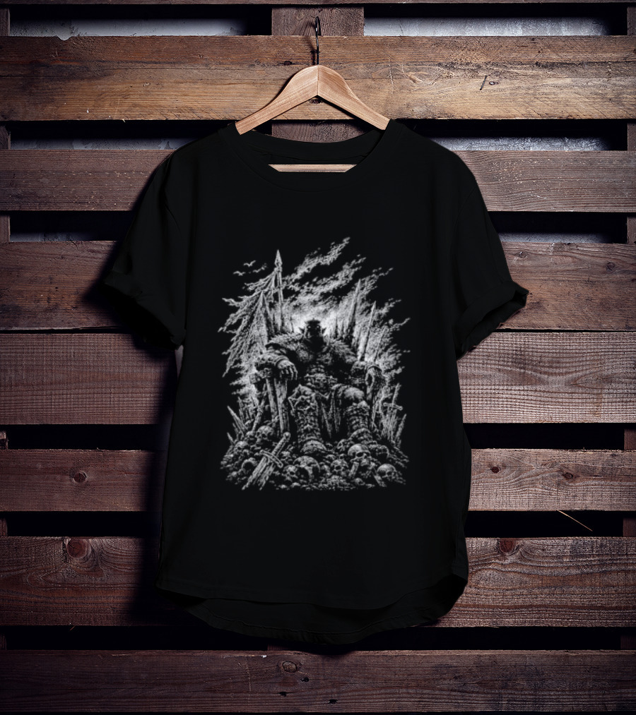 Orc Warlord On Stone Throne Gothic Metal Fantasy Intricate T-Shirt