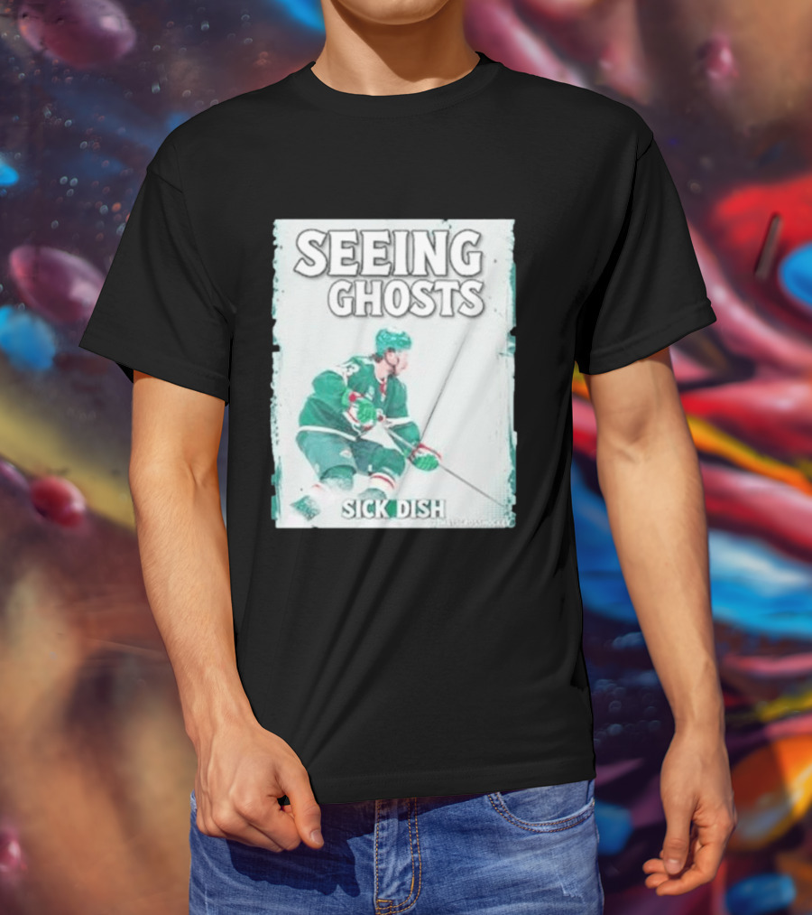 Seeing Ghosts Quinn Hughes Sick Dish Hockey T-Shirt