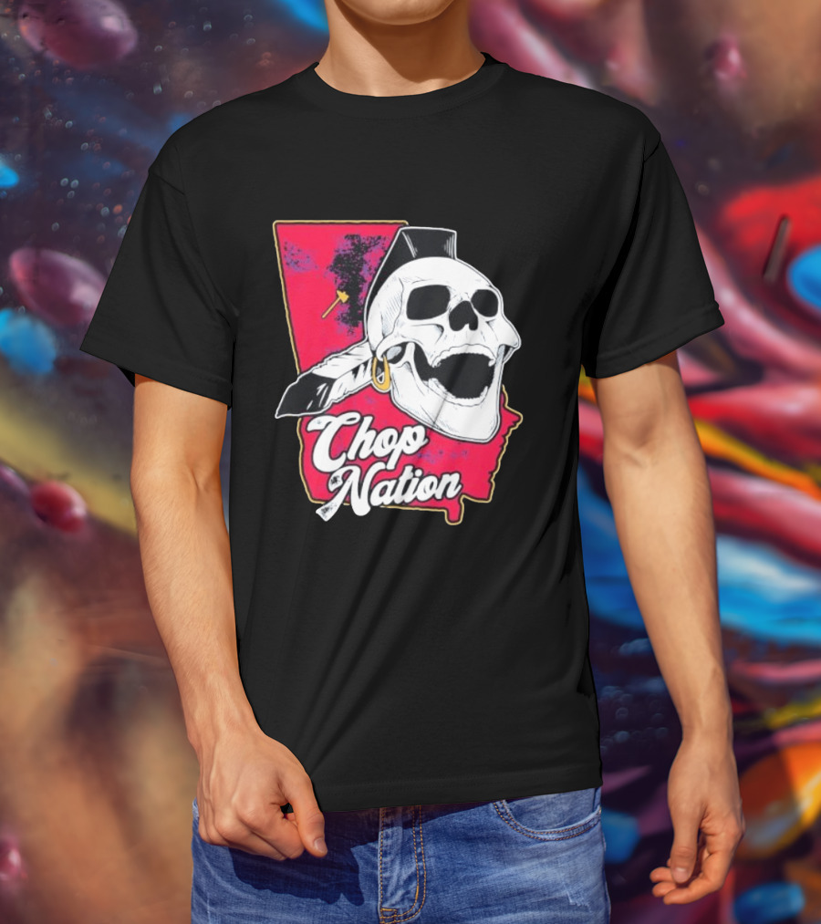 Atlanta Braves Chop Nation Skull Tomahawk Chop T-Shirt