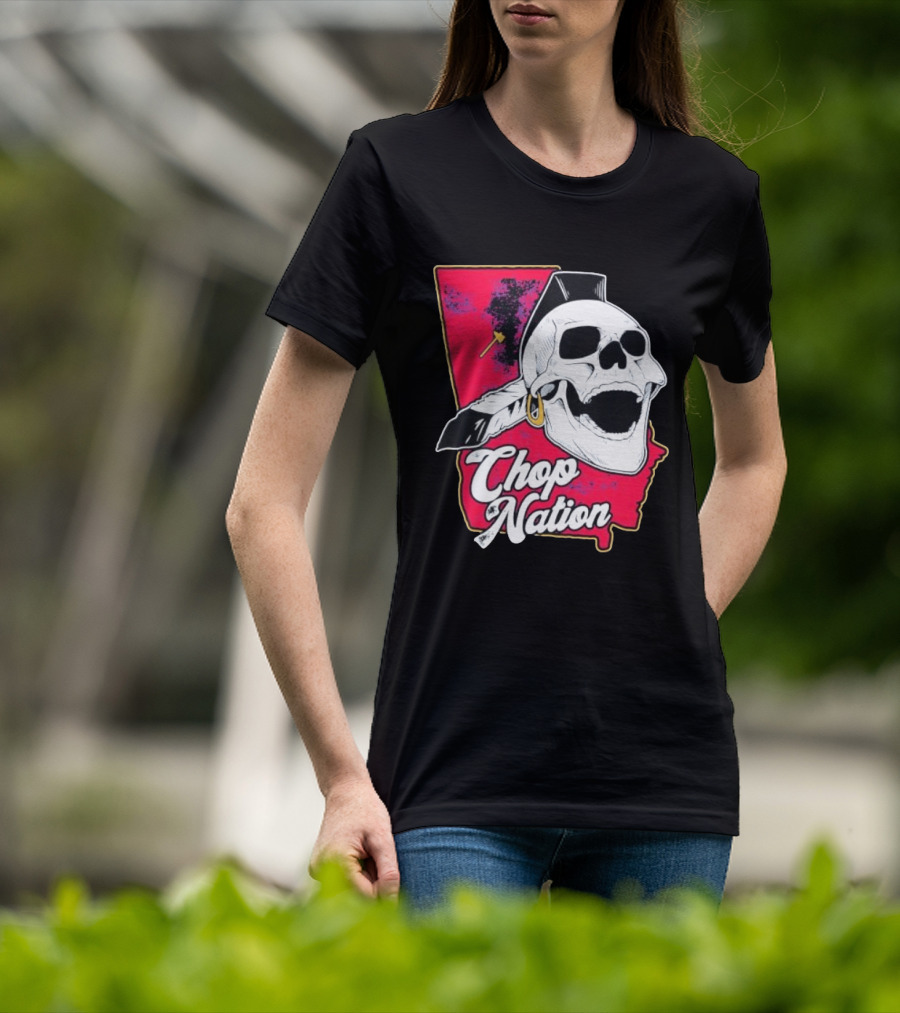 Atlanta Braves Chop Nation Skull Tomahawk Chop T-Shirt