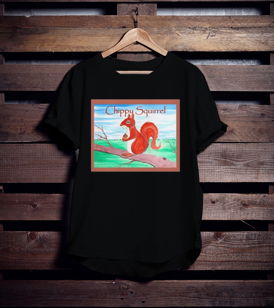 Chippy Squirrel Acorn On Tree Branch Nature Scene T-Shirt