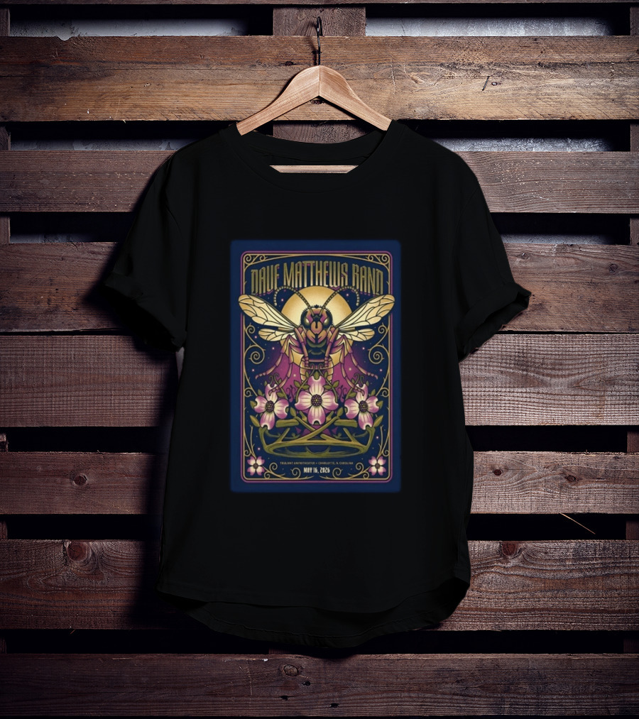 Dave Matthews Band Concert Charlotte NC May 16 2026 Truant Amphitheater Art Deco Inspired Honeybee And Flowers T-Shirt