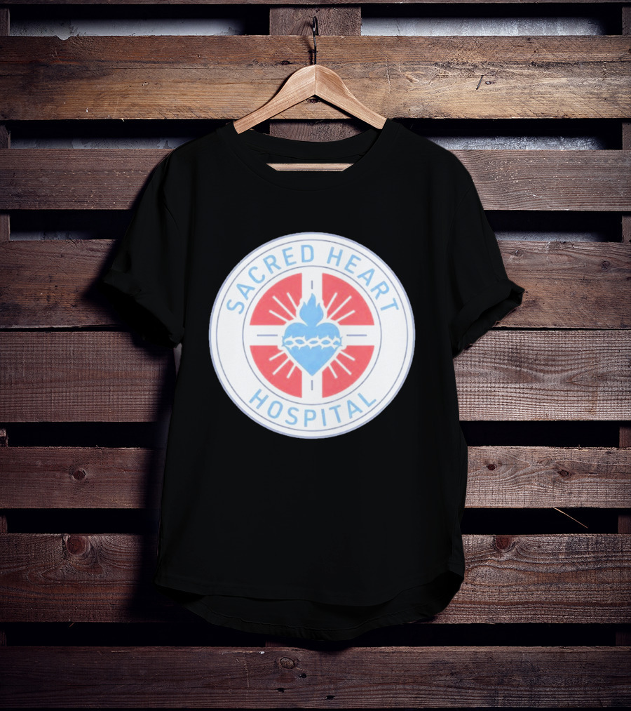 Sacred Heart Hospital Emblem With Blue And Red Heart T-Shirt