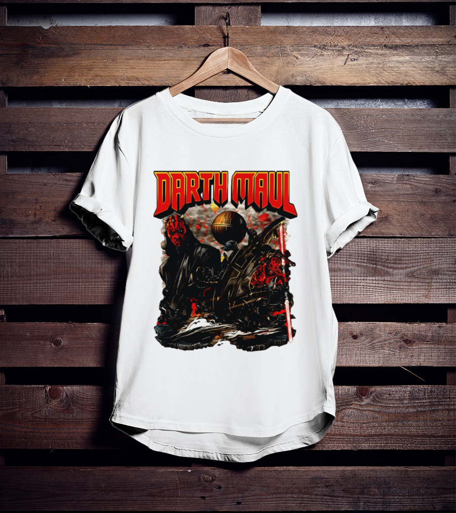 Darth Maul Star Wars Sith Warrior Battle Scene With Lightsaber And The Death Star T-Shirt