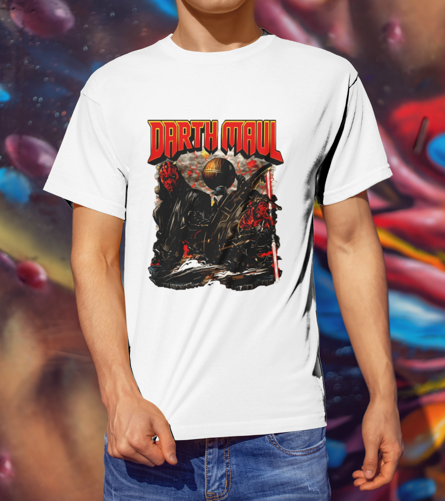 Darth Maul Star Wars Sith Warrior Battle Scene With Lightsaber And The Death Star T-Shirt
