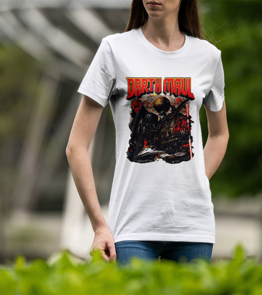 Darth Maul Star Wars Sith Warrior Battle Scene With Lightsaber And The Death Star T-Shirt