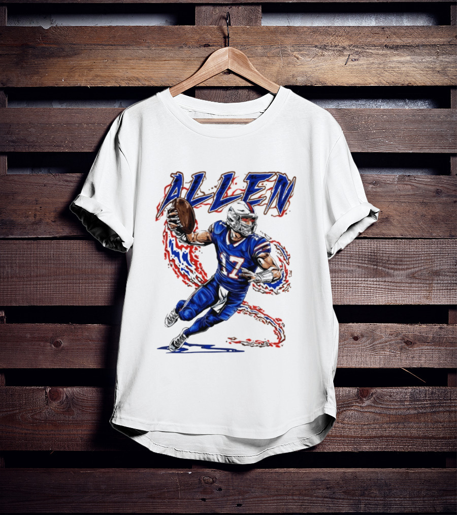 Josh Allen 17 Football Action Lightning Bolt T-Shirt