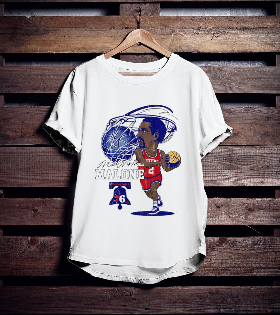 Moses Malone Philadelphia 76ers Basketball Caricature T-Shirt