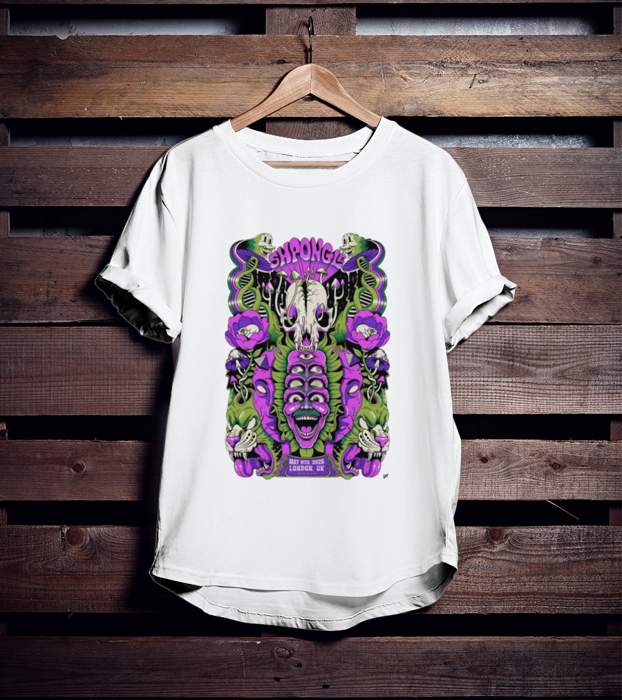 Shpongle May 9th 2026 London UK Psychedelic Imagery Skeletons And Flowers T-Shirt