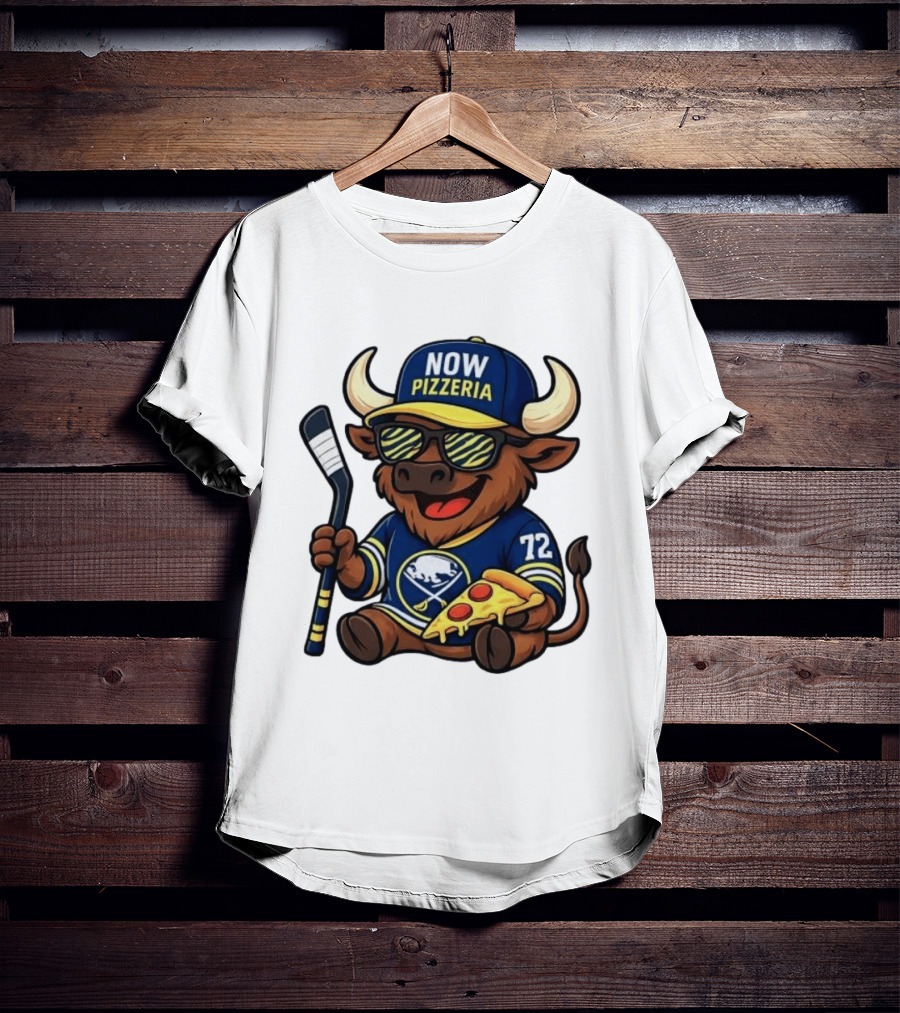 Tage Thompson Now Pizzeria Pizza Buffalo Sabres Hockey Bull Character 72 T-Shirt