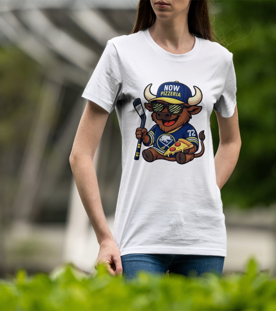 Tage Thompson Now Pizzeria Pizza Buffalo Sabres Hockey Bull Character 72 T-Shirt
