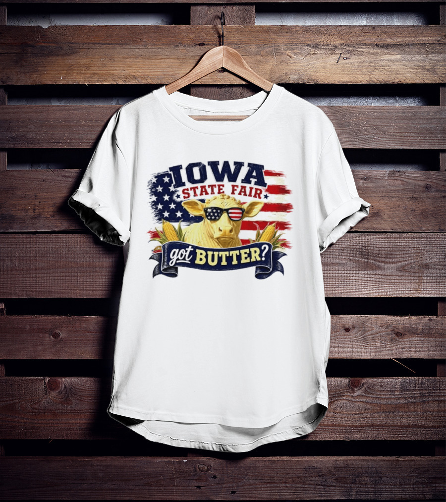 Iowa State Fair Cow Got Butter Corn American Flag T-Shirt