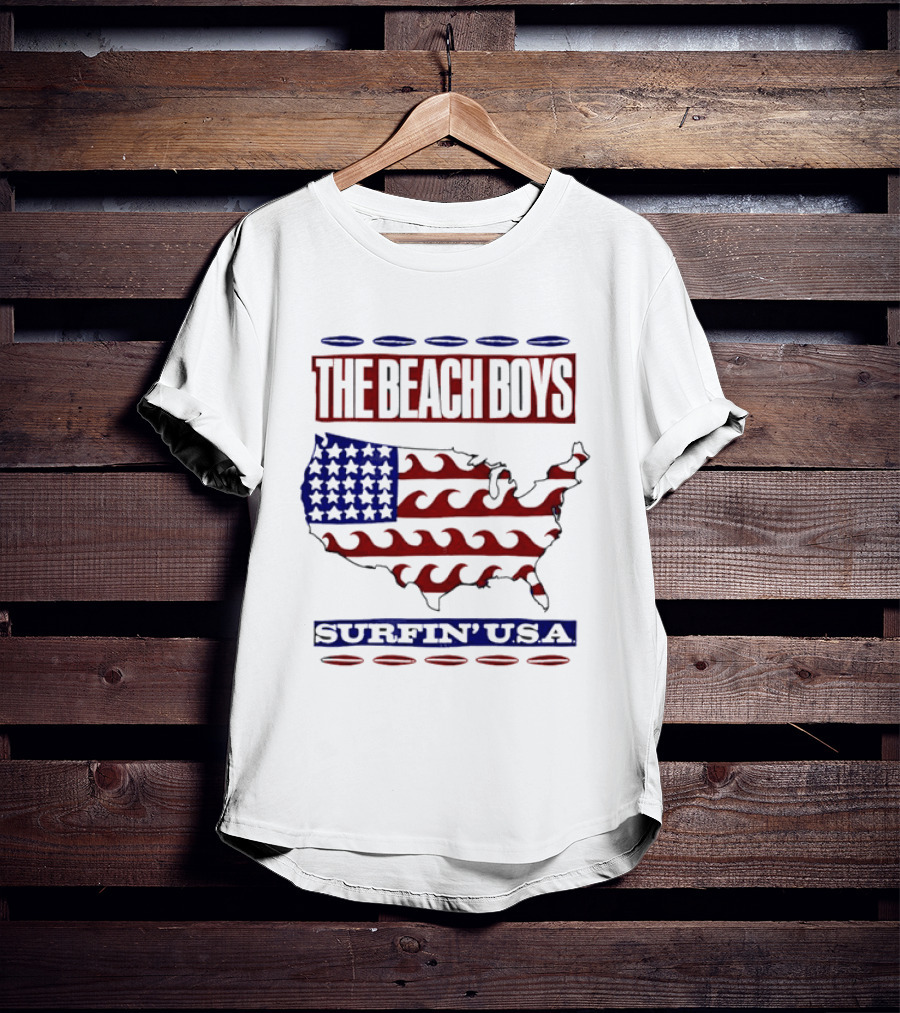 The Beach Boys Surfin' USA American Flag Waves Map T-Shirt