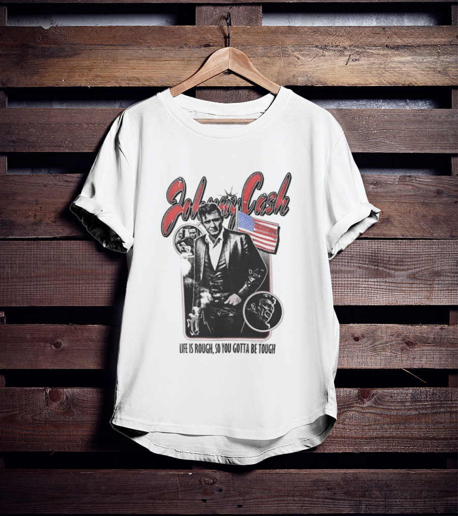 Johnny Cash Life Is Rough So You Gotta Be Tough 1956 Tour USA Flag T-Shirt