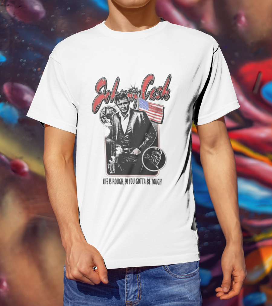 Johnny Cash Life Is Rough So You Gotta Be Tough 1956 Tour USA Flag T-Shirt