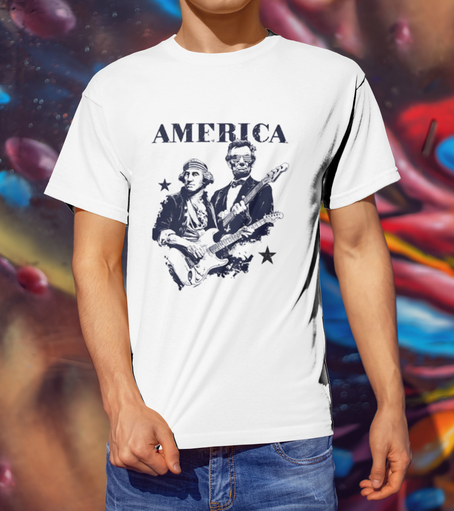 America George Washington Abraham Lincoln Presidential Rockstars 250 T-Shirt