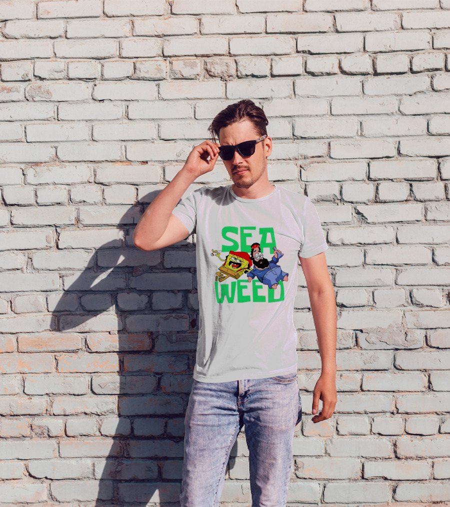 Sea Weed Sponge And Bearded Duo Cartoon Characters T-Shirt
