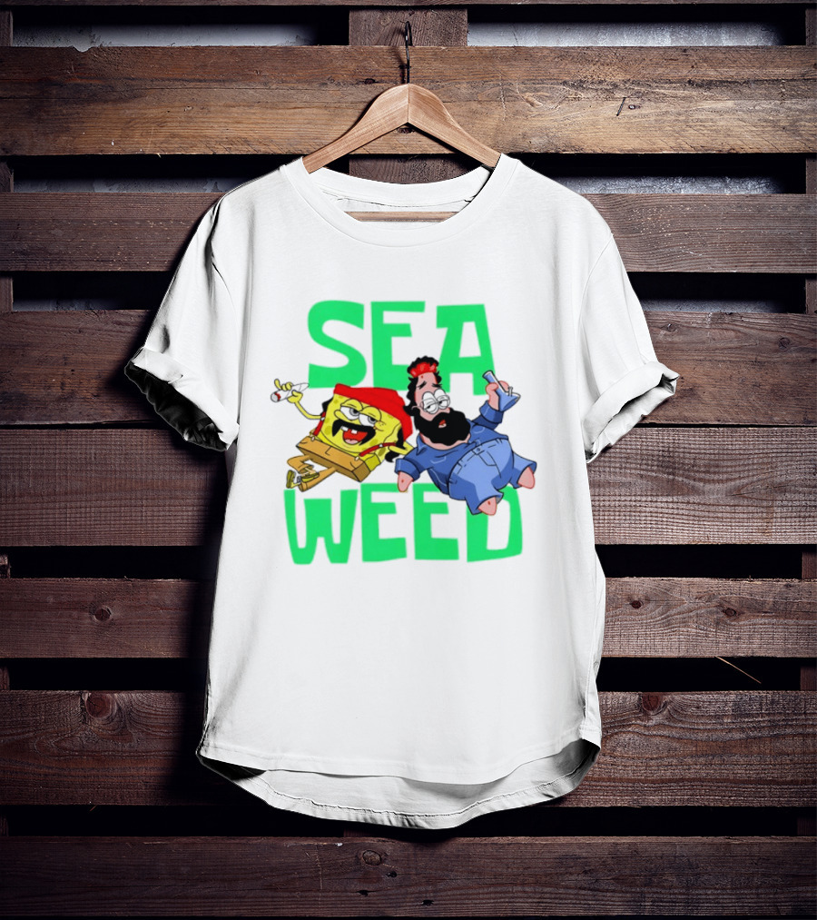 Sea Weed Sponge And Bearded Duo Cartoon Characters T-Shirt