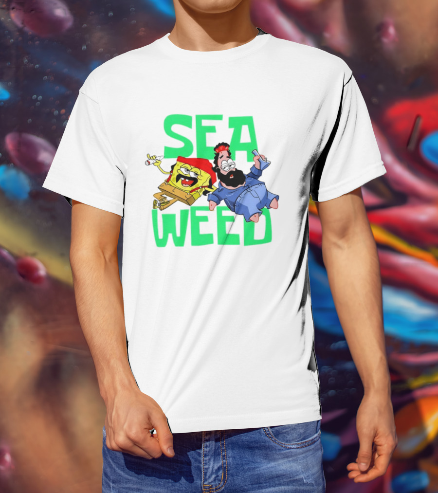 Sea Weed Sponge And Bearded Duo Cartoon Characters T-Shirt