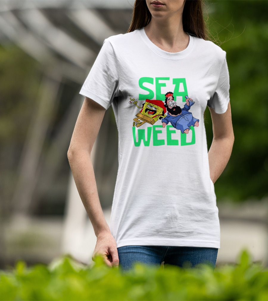 Sea Weed Sponge And Bearded Duo Cartoon Characters T-Shirt