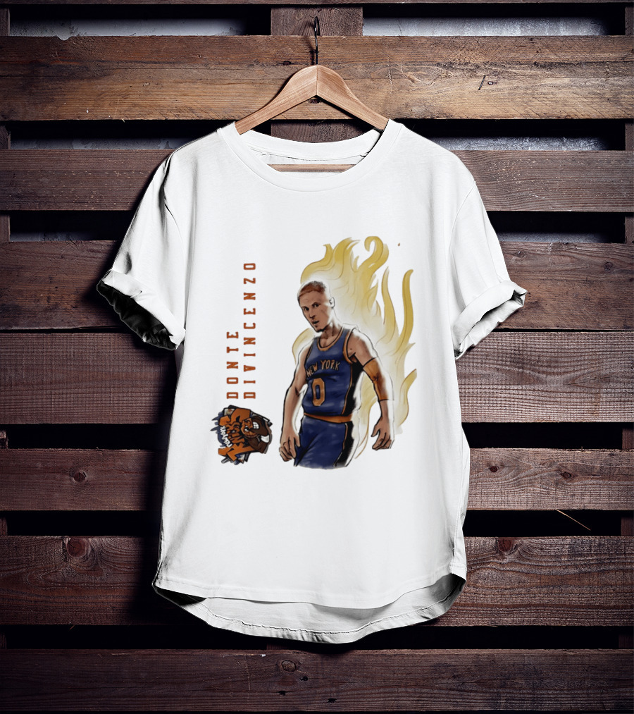 Donte DiVincenzo New York Knicks Flaming Basketball Inferno T-Shirt