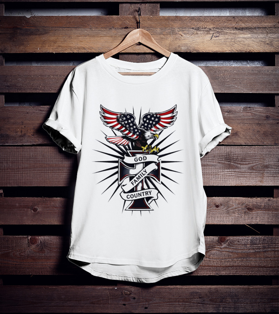 Eagle With American Flag Wings And Cross God Family Country T-Shirt