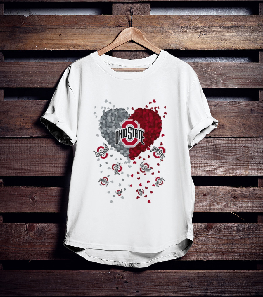 Heart Of Ohio State Buckeyes Football 2026 Red And Gray Hearts With Buckeye Logos T-Shirt
